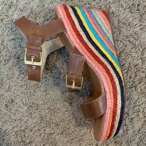 Kate Spade Rainbow & Leather Espadrille Wedges